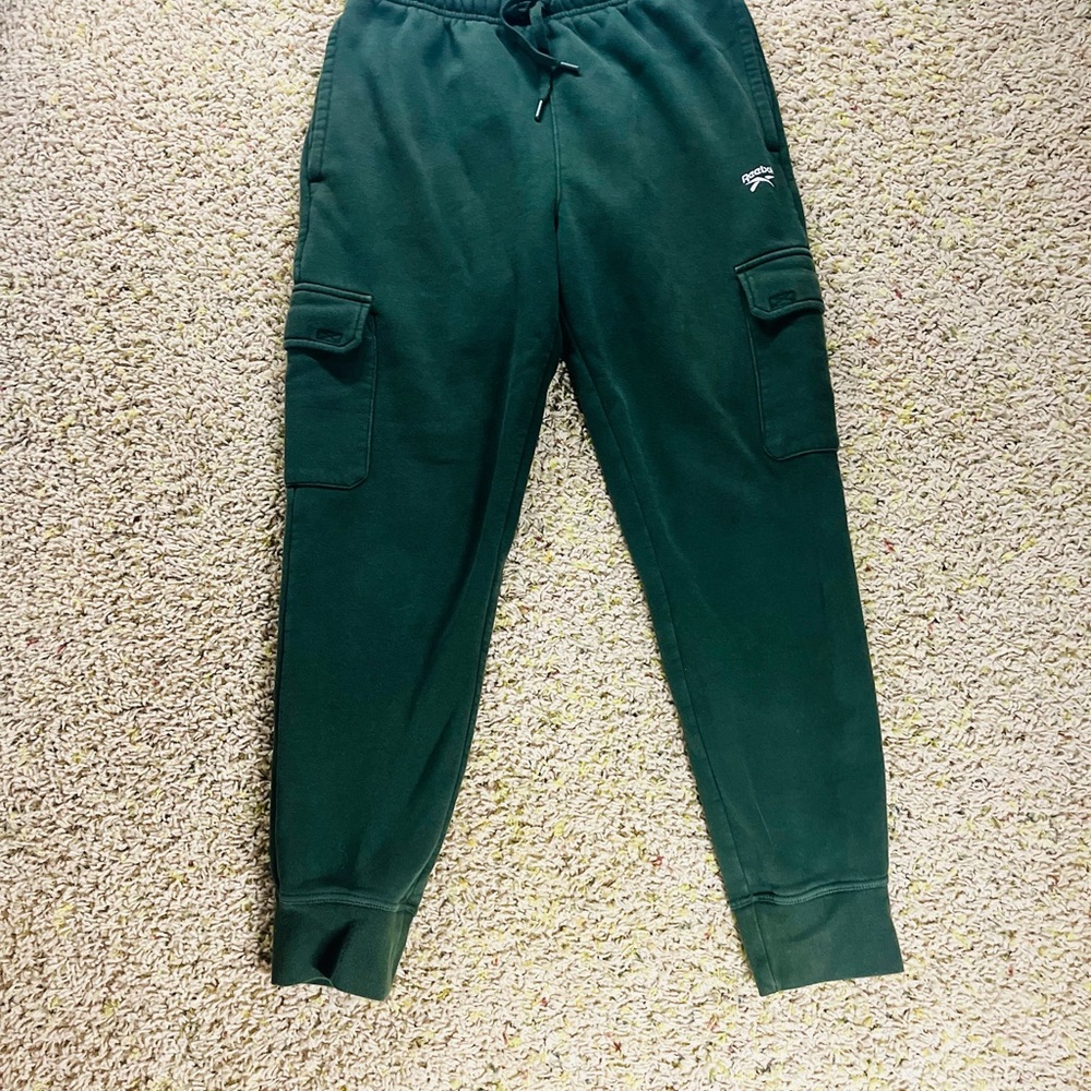 Reebok Dark Green Cargo Sweatpants Men’s Small Drawstring Cuffed Joggers